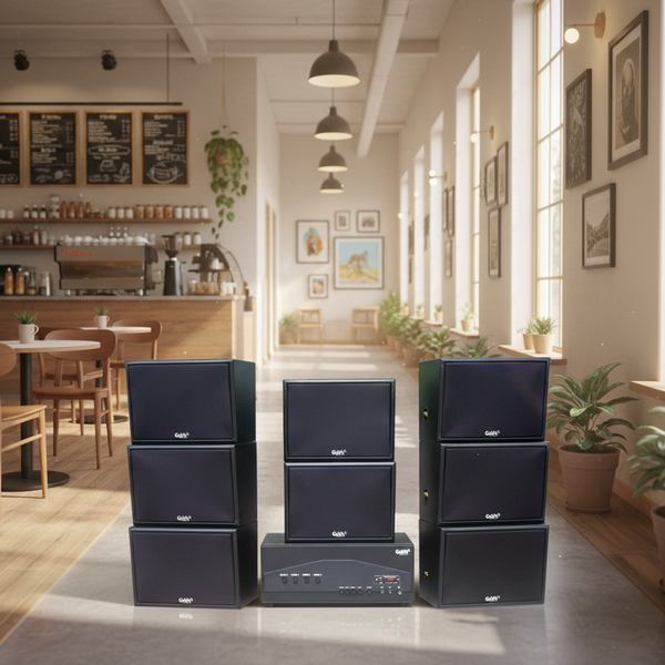 Dàn loa treo tường: Amply A917PU - 4K + 8 V130PU, Amply 4 - 6 vùng âm lượng, loa được thiết kế riêng, bật lớn không tạp âm, miễn phí công lắp đặt, bảo hành dài hạn 5 năm.