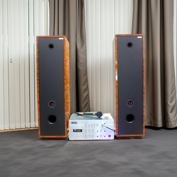 Dàn loa cây V390-A1200 vân gỗ (Amply A1200 + 2 loa cây V390) - Hàng trưng bày đồng giá cuối năm