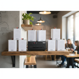 Loa treo tường thông báo phát nhạc nền tự động Gold4cafe 8.0 (01 amply + 08 loa treo tường màu trắng), Amply 2 vùng âm lượng, loa được thiết kế riêng cho quán, bật lớn không tạp âm, bảo hành dài hạn 5 năm.