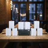 Loa treo tường thông báo phát nhạc nền tự động Gold4cafe 8.0 (01 amply + 08 loa treo tường màu trắng), Amply 2 vùng âm lượng, loa được thiết kế riêng cho quán, bật lớn không tạp âm, bảo hành dài hạn 5 năm.