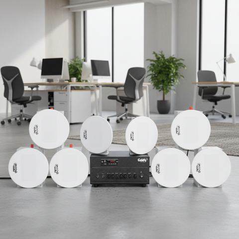 [Diện tích 100m2 + 2 Kênh] Loa âm trần thông báo, phát nhạc nền tự động Gold4cafe 8.0 (01 Amply + 8 loa âm trần), loa được thiết kế riêng cho quán, bật lớn không tạp âm, bảo hành dài hạn 5 năm.