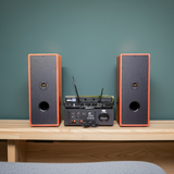 Dàn loa cây karaoke gia đình K385 vân gỗ (01 amply 1200w + 02 loa 380w + 01 vang cơ + bộ Micro không dây)