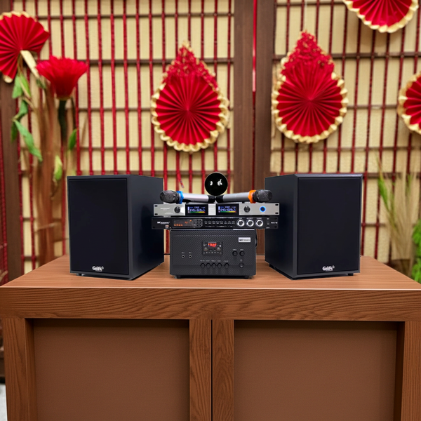 DÀN KARAOKE GOLD120A: (AMPLY 900W + 2 V120 120W + bộ micro không dây + vang) - Hàng trưng bày đồng giá cuối năm