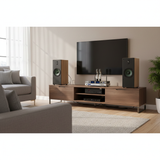 Dàn loa cây karaoke gia đình K385 vân gỗ sáng (01 amply 1200w + 02 loa 380w + 01 vang cơ + bộ Micro không dây)