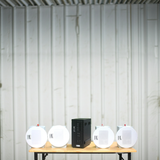 Loa âm trần thông báo, phát nhạc nền tự động: Amply AMT154 + 4 VAT28, loa được thiết kế riêng cho quán, bật lớn không tạp âm, miễn phí công lắp đặt, bảo hành dài hạn 5 năm.