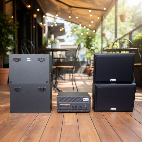 Dàn loa sân vườn: Amply A501 + 4 V130NT + 01 Trầm, Amply hai vùng âm lượng, loa được thiết kế riêng, bật lớn không tạp âm, miễn phí công lắp đặt, bảo hành 12 tháng