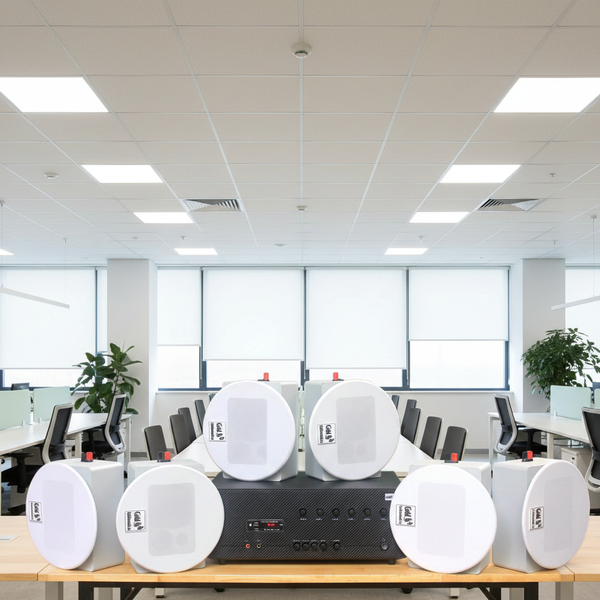 Loa âm trần thông báo, phát nhạc nền tự động: A384-6K Goldsound 6 vùng âm lượng 1200w + 6 loa âm trần Goldsound VAT28, Amply 4 - 6 vùng âm lượng, loa được thiết kế riêng cho quán, bật lớn không tạp âm, miễn phí công lắp đặt, bảo hành dài hạn 5 năm.