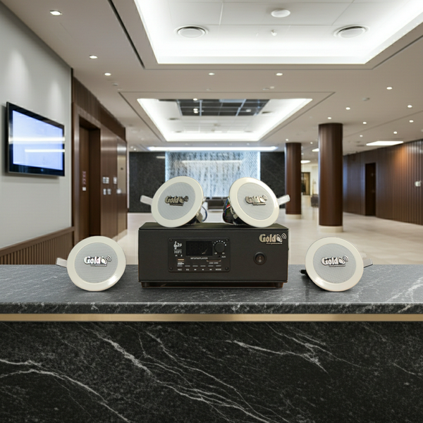 Dàn loa âm trần thông báo, phát nhạc nền tự động: A2.0PU Goldsound 60w + 4 loa âm trần VAT8, loa được thiết kế riêng cho quán, bật lớn không tạp âm, miễn phí công lắp đặt, bảo hành dài hạn 12 tháng