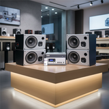 Dàn loa treo tường thông báo, phát nhạc nền tự động: Amply A800 Goldsound 800w + 4 loa Goldsound  V130 130w, loa được thiết kế riêng cho quán, bật lớn không tạp âm, miễn phí công lắp đặt, bảo hành dài hàn 5 năm