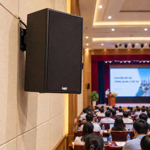 Loa hội trường, sân khấu, hội nghị Gold4Acoustic V255 (số lượng 1 loa): công suất 255w, loa bass 30 cm, loa mid 14.5 cm, treble 10 cm, kích thước rộng 38 cm, cao 57 cm, sâu 32 cm, bảo hành dài hạn 5 năm.