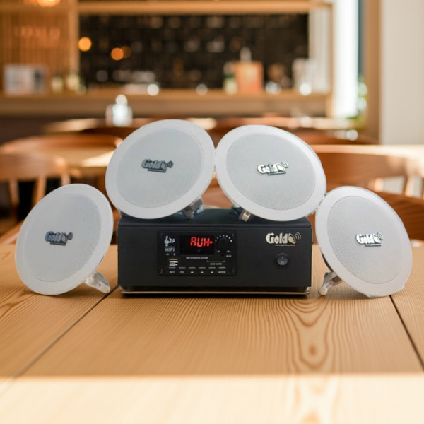 Bộ loa âm trần thông báo phát nhạc nền tự động cao cấp S4.0 (amply A2.0 + 4 loa âm trần 15w), loa được thiết kế riêng cho quán