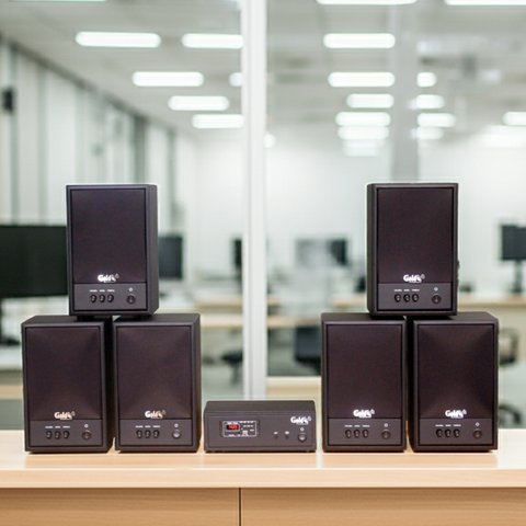 Dàn loa không dây treo tường: 01 amply A57-SG Goldsound + 6 loa không dây Goldsound V57-SG 57w