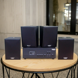 Dàn loa treo tường thông báo, phát nhạc nền tự động: Amply A917PU-2K Goldsound 1200w + 4 loa Goldsound V55C 55w, loa được thiết kế riêng cho quán, bật lớn không tạp âm, miễn phí công lắp đặt, bảo hành dài hạn 5 năm
