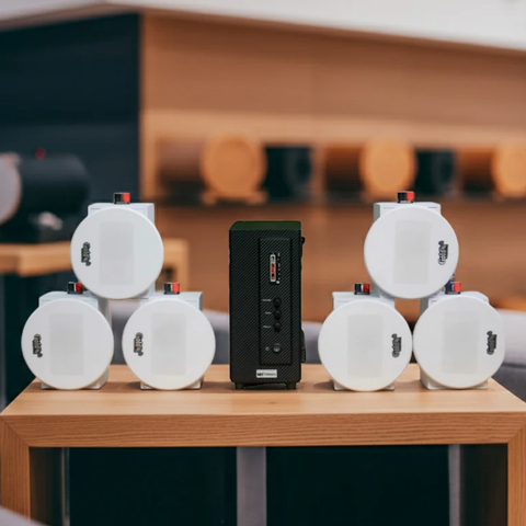 Dàn âm trần thông báo phát nhạc nền tự động Gold4cafe AM6.0 SG Goldsound (01 Amply + 6 loa âm trần 13w), loa được thiết kế riêng cho quán, bật lớn không tạp âm, bảo hành dài hạn 5 năm.