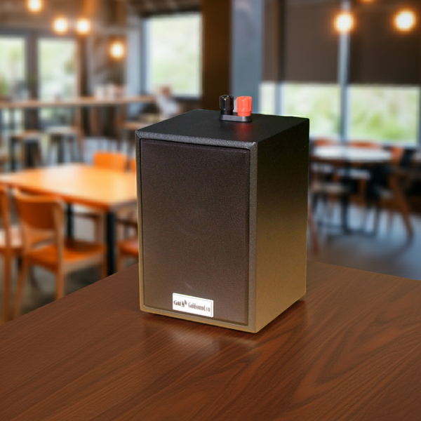 Loa vệ tinh treo tường Goldsound V12-DA Gold4cafe (1 loa) - 12w, củ loa toàn dải cả âm Bass &Tress 3 inch, loa được thiết kế đập chậm để phù hợp với style quán dịch vụ, kích thước (Rộng*Cao*Sâu): 13*18*12.5 cm; chất liệu thùng gỗ 100%. Bảo hành 60 tháng