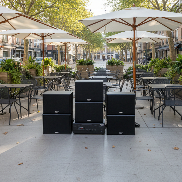 Dàn loa treo tường: Amply A918PU - 2K Goldsound 2 vùng âm lượng 1200w + 6 loa Goldsound V130 - 130w, loa được thiết kế riêng cho quán, bật lớn không tạp âm, miễn phí công lắp đặt, bảo hành dài hạn 5 năm.