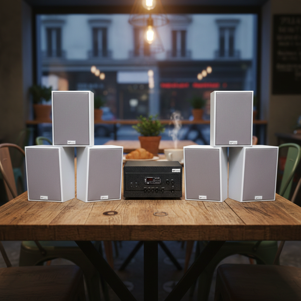 Dàn loa treo tường thông báo phát nhạc nền tự động: Amply A917 + 6 V70C