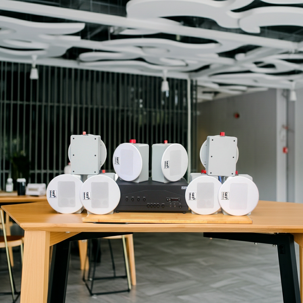 Loa âm trần thông báo, phát nhạc nền tự động: A917-4K Goldsound 4 vùng âm lượng 1500w + 8 loa âm trần Goldsound VAT38 38w, Amply 4 - 6 vùng âm lượng, loa được thiết kế riêng cho quán, bật lớn không tạp âm, miễn phí công lắp đặt, bảo hành dài hạn 5 năm.