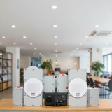 Loa âm trần thông báo, phát nhạc nền: Âm ly A907 Goldsound 2 vùng âm lượng 900w + 10 loa âm trần Goldsound VAT38 38w, loa được thiết kế riêng cho quán, bật lớn không tạp âm, miễn phí công lắp đặt, bảo hành dài hạn 5 năm