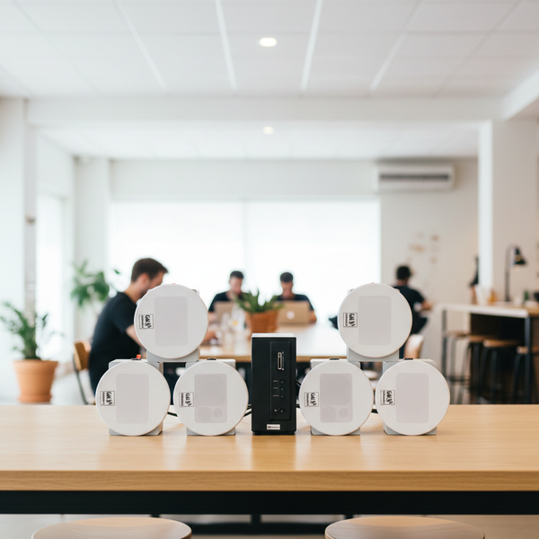 Loa âm trần thông báo, phát nhạc nền tự động: AMT156 Goldsound 200w + 6 loa âm trần Goldsound VAT38 38w, loa được thiết kế riêng cho quán, bật lớn không tạp âm, miễn phí công lắp đặt, bảo hành dài hạn 5 năm