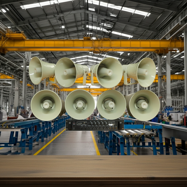 Loa thông báo nhà xưởng: 1 Amply A850F + 08 Ne65w, Amply 5 vùng, loa được thiết kế riêng, bật lớn không tạp âm, miễn phí công lắp đặt, bảo hành dài hạn 12 tháng