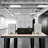 Dàn loa không dây treo tường, Loa thông báo, loa phát nhạc tự động: 01 amply A57 Goldsound + 4 loa không dây Goldsound V27 - 27w