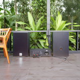 Loa treo tường sân vườn, loa ngoài trời: Amply Goldsound A918 hai kênh 1200w + 2 loa Goldsound treo tường ngoài trời V230NT 230w, loa được thiết kế riêng cho quán, bật lớn không tạp âm, miễn phí công lắp đặt, bảo hành dài hạn 5 năm.