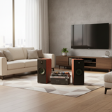 Dàn loa cây karaoke gia đình K385 vân gỗ (01 amply 1200w + 02 loa 380w + 01 vang cơ + bộ Micro không dây)