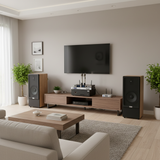 Dàn loa cây karaoke gia đình K385 vân gỗ sáng (01 amply 1200w + 02 loa 380w + 01 vang cơ + bộ Micro không dây)