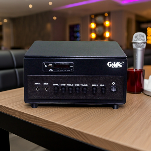 Amply A384PU - 2K Goldsound: 2 vùng âm lượng (380w, đủ kết nối Bluetooth, RCA, AV, USB)