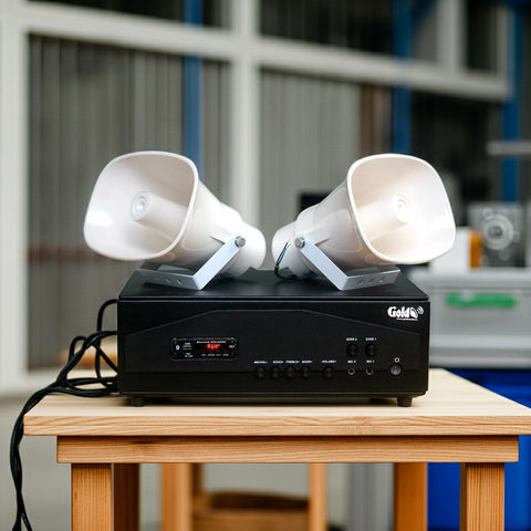 Loa thông báo nhà xưởng: 1 Amply A917PU-100V-2K + 2 Ne20, Amply hai vùng âm lượng, loa được thiết kế riêng, bật lớn không tạp âm, miễn phí công lắp đặt, bảo hành dài hạn 12 tháng.
