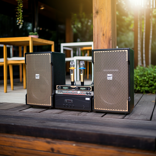 Hàng trưng bày: Dàn 1 Amply A918 + 2 V238 Gold + 1 vang + 2 Micro