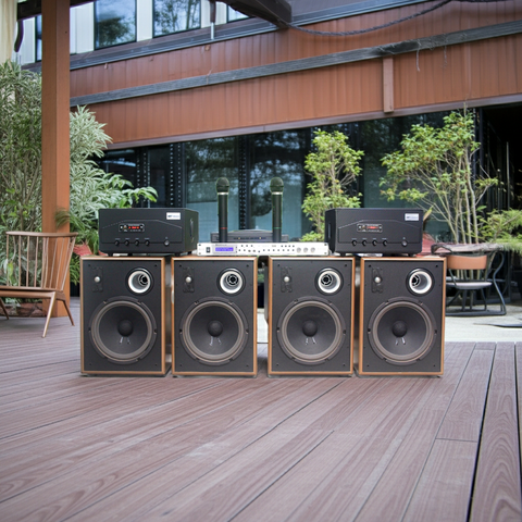 Dàn loa Acoustic: 2 Amply A907 + 4 V231 + 1 vang + 2 Micro