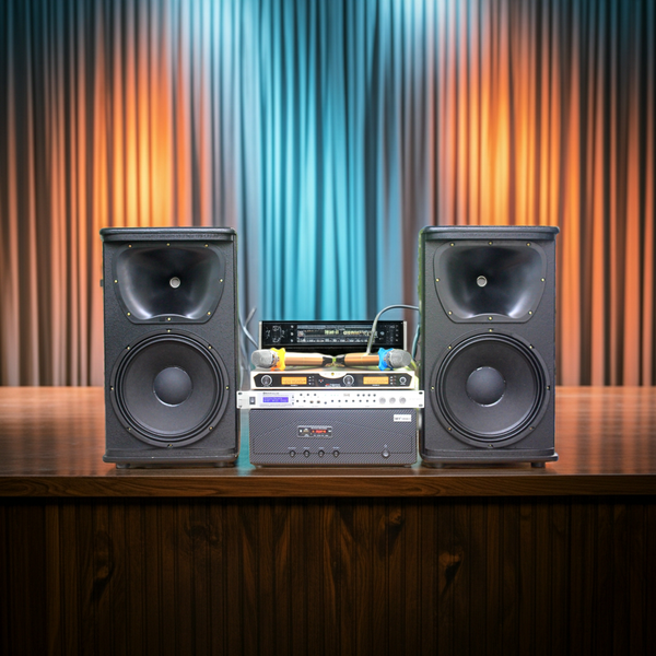 Dàn Karaoke Acoustic: 1 Amply A918 + 2 V238 + 1 vang + 2 Micro - Hàng trưng bày đồng giá cuối năm