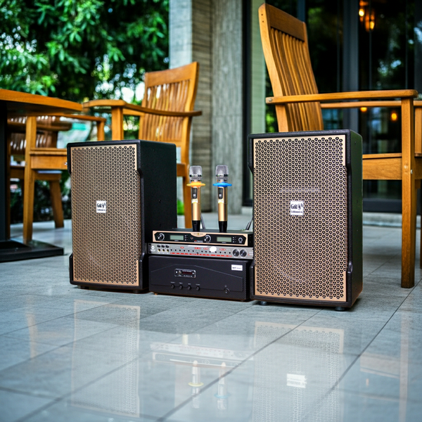 Hàng trưng bày: Dàn 1 Amply A918 + 2 V238 Gold + 1 vang + 2 Micro
