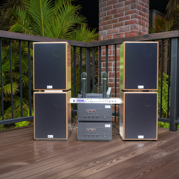 Dàn loa Acoustic: 2 Amply A907 + 4 V231 + 1 vang + 2 Micro