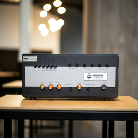 Âm ly A700M  (công suất 700w, 6 phân vùng đầu ra, đủ kết nối Bluetooth, RCA, AV, USB)