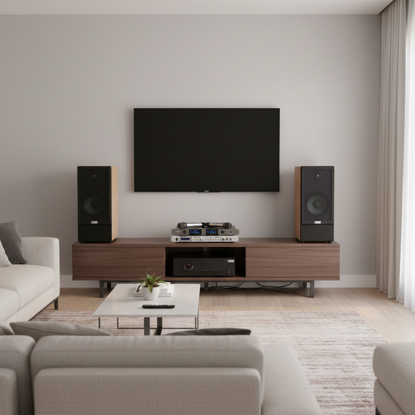 Dàn loa cây karaoke gia đình K385 vân gỗ sáng (01 amply 1200w + 02 loa 380w + 01 vang cơ + bộ Micro không dây)