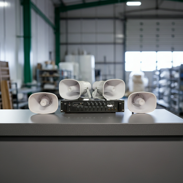 Loa thông báo nhà xưởng: 1 Amply A480F + 04 Ne35w, Amply 5 vùng, loa được thiết kế riêng, bật lớn không tạp âm, miễn phí công lắp đặt, bảo hành dài hạn 12 tháng