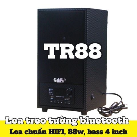 Loa treo tường bluetooth TR88 tích hợp amply,  công suất 88w, Bass 4 inch, Tress 2 inch, bluetooth 5.0, cổng rca, khe usb, thiết kế loa thùng gỗ cao 39 cm, rộng 20 cm, sâu 20 cm. Bảo hành 12 tháng
