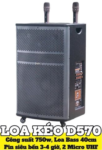 Loa kéo D570 Goldsound (Bass 40cm, 750w, kèm 2 Micro, pin 3-4H)