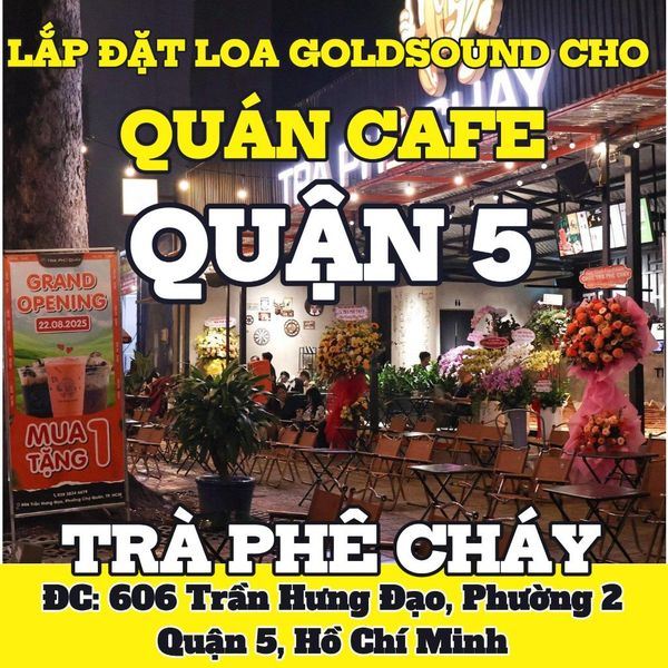 Loa thông báo, phát nhạc nền tự động Goldsound cho TRÀ PHÊ CHÁY, loa được thiết kế riêng cho quán, bật lớn không tạp âm, miễn phí công lắp đặt, bảo hành dài hạn 5 năm