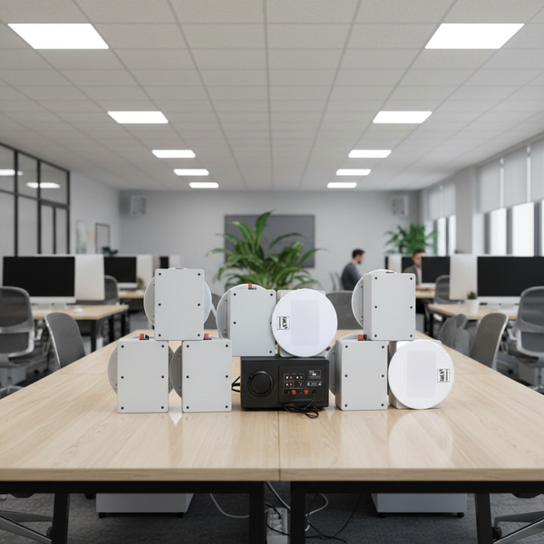 Loa âm trần thông báo, phát nhạc nền: Âm ly A917 Goldsound 2 vùng âm lượng 1200w + 10 loa âm trần Goldsound VAT38 38w, loa được thiết kế riêng cho quán, bật lớn không tạp âm, miễn phí công lắp đặt, bảo hành dài hạn 5 năm.