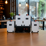 Dàn loa treo tường phát nhạc nền Gold4Cafe 4.0: Amply A2.0 + 4 loa treo tường V12 màu trắng, Amply, loa được thiết kế riêng cho quán, bật lớn không tạp âm, bảo hành dài hạn 5 năm.