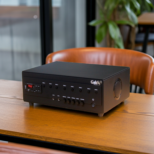 Amply A384PU-8V Goldsound (384w, 8 vùng bật/tắt, đủ kết nối Bluetooth, AUX, USB, TF)