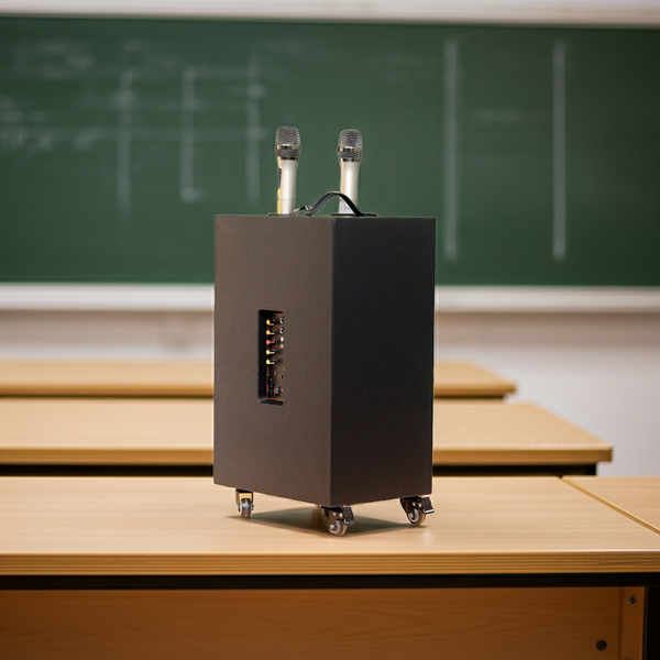 Loa trường học D230PU - MI, pin 4-6h, công suất 230w, bass 20 cm, treble 10 cm, bluetooth 5.0, cổng cắm Micro, cổng rca, khe usb, thiết kế loa thùng gỗ. Bảo hành 12 tháng