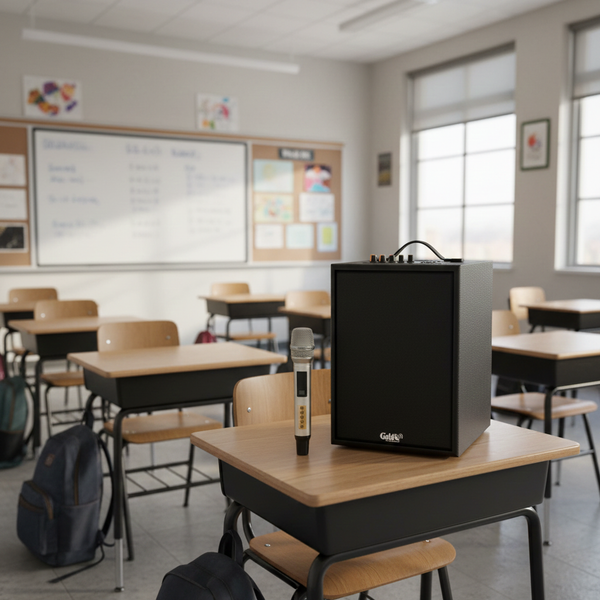Loa trường học M120 Goldsound: 1 Micro không dây, công suất 120w, bass 20cm, treble 10cm, bluetooth 5.0