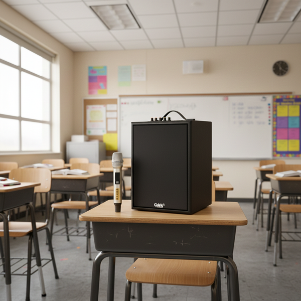 Loa trường học M120 Goldsound: 1 Micro không dây, công suất 120w, bass 20cm, treble 10cm, bluetooth 5.0
