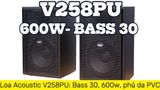 Loa Acoustic V258PU Goldsound (Số lượng 1 loa): loa bass 30 cm, treble kèn, kích thước rộng 39 cm, cao 60.5 cm, sâu 39 cm, phủ da PVC cao cấp, bảo hành dài hạn 5 năm.