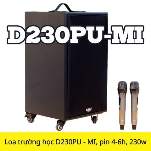 Loa trường học D230PU - MI, pin 4-6h, công suất 230w, bass 20 cm, treble 10 cm, bluetooth 5.0, cổng cắm Micro, cổng rca, khe usb, thiết kế loa thùng gỗ. Bảo hành 12 tháng